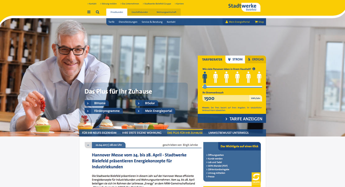 Stadtwerke Bielefeld Startseite Screenshot